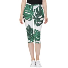 Illustrations Monstera Leafes Inside Out Lightweight Velour Capri Leggings 