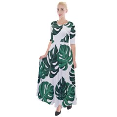 Illustrations Monstera Leafes Half Sleeves Maxi Dress