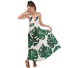 Illustrations Monstera Leafes Backless Maxi Beach Dress