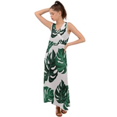 Illustrations Monstera Leafes V-neck Chiffon Maxi Dress