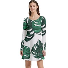 Illustrations Monstera Leafes Long Sleeve Velour Skater Dress by anzea