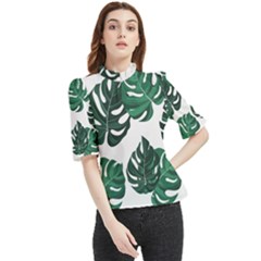 Illustrations Monstera Leafes Frill Neck Blouse