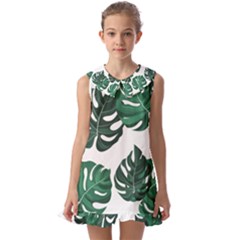 Illustrations Monstera Leafes Kids  Pilgrim Collar Ruffle Hem Dress