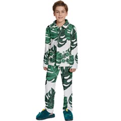 Illustrations Monstera Leafes Kids  Long Sleeve Velvet Pajamas Set