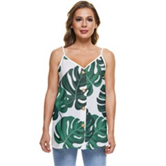 Illustrations Monstera Leafes Casual Spaghetti Strap Chiffon Top