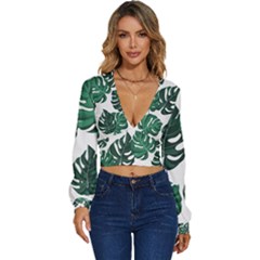 Illustrations Monstera Leafes Long Sleeve Deep-v Velour Top by anzea