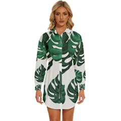 Illustrations Monstera Leafes Womens Long Sleeve Shirt Dress