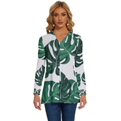 Illustrations Monstera Leafes Long Sleeve Drawstring Hooded Top