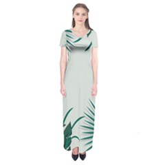 Illustrations Foliage Background Border Short Sleeve Maxi Dress