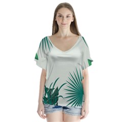 Illustrations Foliage Background Border V-neck Flutter Sleeve Top