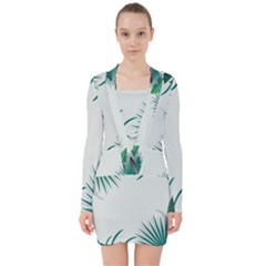 Illustrations Foliage Background Border V-neck Bodycon Long Sleeve Dress