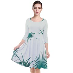 Illustrations Foliage Background Border Quarter Sleeve Waist Band Dress