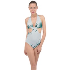 Illustrations Foliage Background Border Halter Front Plunge Swimsuit