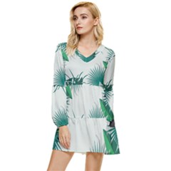 Illustrations Foliage Background Border Tiered Long Sleeve Mini Dress