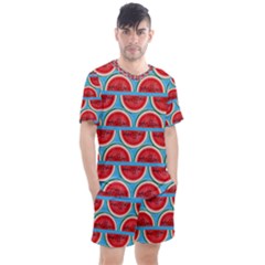 Illustrations Watermelon Texture Pattern Men s Mesh T-shirt And Shorts Set