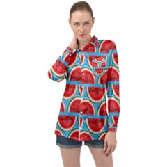 Illustrations Watermelon Texture Pattern Long Sleeve Satin Shirt