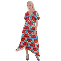 Illustrations Watermelon Texture Pattern Cross Front Sharkbite Hem Maxi Dress by anzea