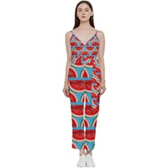 Illustrations Watermelon Texture Pattern V-neck Camisole Jumpsuit by anzea