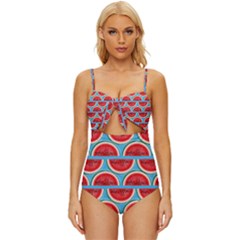 Illustrations Watermelon Texture Pattern Knot Front One-piece Swimsuit