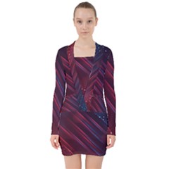 Illustrations Space Purple V-neck Bodycon Long Sleeve Dress