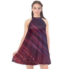 Illustrations Space Purple Halter Neckline Chiffon Dress 