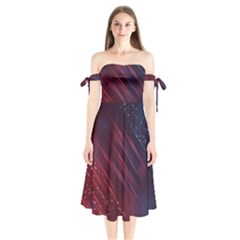 Illustrations Space Purple Shoulder Tie Bardot Midi Dress