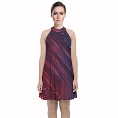 Illustrations Space Purple Velvet Halter Neckline Dress 