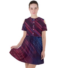 Illustrations Space Purple Short Sleeve Shoulder Cut Out Dress  by anzea