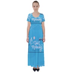 Background Good Morning High Waist Short Sleeve Maxi Dress