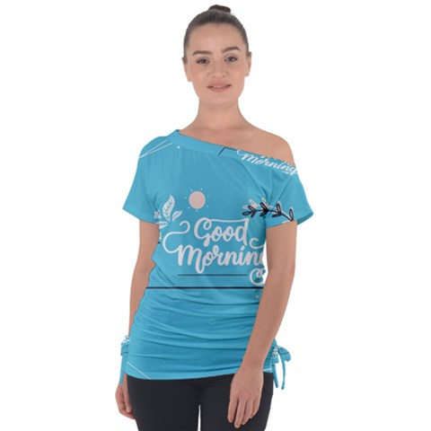 Background Good Morning Off Shoulder Tie-up T-shirt by anzea