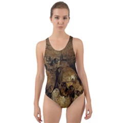 Skull Texture Vintage Cut-out Back One Piece Swimsuit by anzea