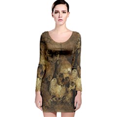 Skull Texture Vintage Long Sleeve Velvet Bodycon Dress by anzea