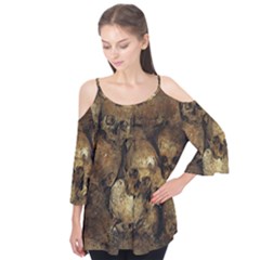 Skull Texture Vintage Flutter Sleeve T-shirt