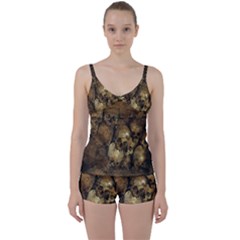 Skull Texture Vintage Tie Front Two Piece Tankini