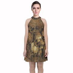 Skull Texture Vintage Velvet Halter Neckline Dress 