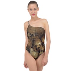 Skull Texture Vintage Classic One Shoulder Swimsuit