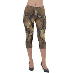 Skull Texture Vintage Lightweight Velour Capri Leggings  by anzea