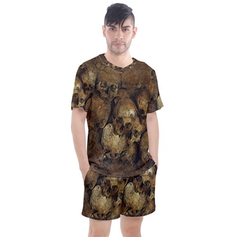 Skull Texture Vintage Men s Mesh T-shirt And Shorts Set by anzea