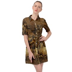 Skull Texture Vintage Belted Shirt Dress