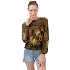 Skull Texture Vintage Banded Bottom Chiffon Top