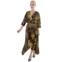 Skull Texture Vintage Quarter Sleeve Wrap Front Maxi Dress