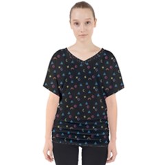 Abstract Texture V-neck Dolman Drape Top