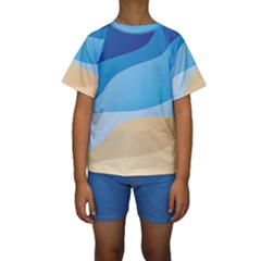 Illustrations Waves Line Rainbow Kids  Short Sleeve Swimwear by anzea