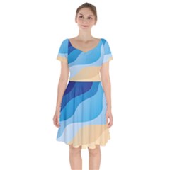 Illustrations Waves Line Rainbow Short Sleeve Bardot Dress