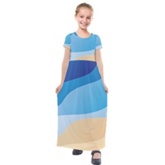 Illustrations Waves Line Rainbow Kids  Short Sleeve Maxi Dress by anzea