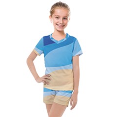 Illustrations Waves Line Rainbow Kids  Mesh T-shirt And Shorts Set