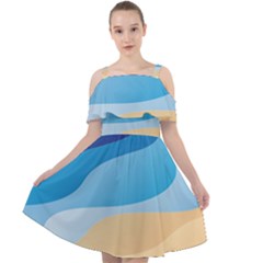 Illustrations Waves Line Rainbow Cut Out Shoulders Chiffon Dress