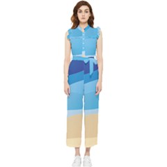 Illustrations Waves Line Rainbow Women s Frill Top Chiffon Jumpsuit