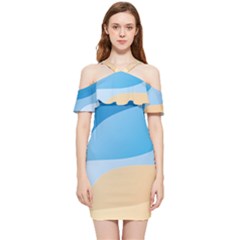 Illustrations Waves Line Rainbow Shoulder Frill Bodycon Summer Dress