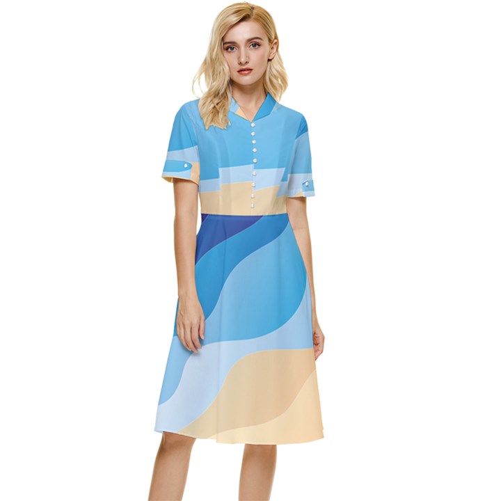 Illustrations Waves Line Rainbow Button Top Knee Length Dress